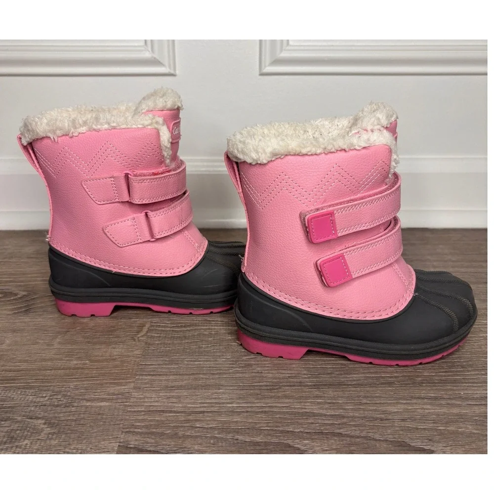 Cat & Jack Girls Pink Black Faux Fur Lined Winter Snow Duck Boots Size 10
